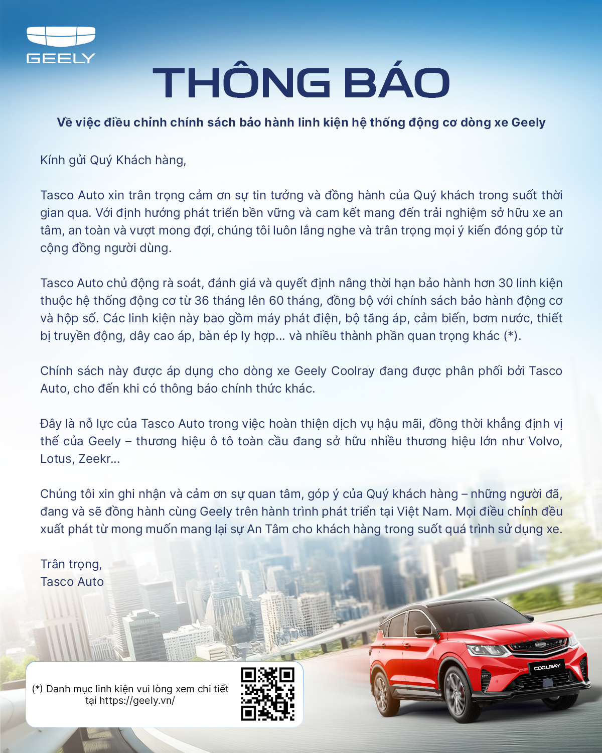 Chính sách bảo hành Geely Bắc Giang